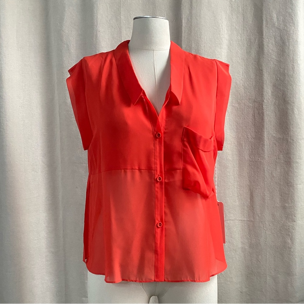 Dolce Vita bright orange button sheer blouse NWT Sz M